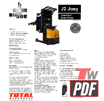 Big Joe J2-Joey Low-Level Ecommerce Order Picker Specs Brochure