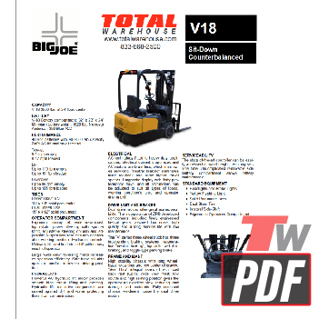 Big Joe V18 Specs Sheet