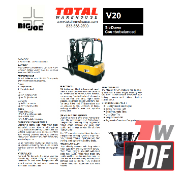 Big Joe V20 Specs Specs Sheet