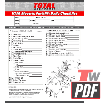 Drexel Swingmast VNA Narrow Aisle Electric Forklift Daily Checklist