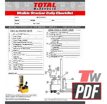 Total Warehouse Big Joe PDC Power Drive Counterbalance Walkie Stacker Daily Checklist