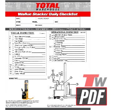 Big Joe PDI Narrow Aisle Walkie Stacker Daily Checklist