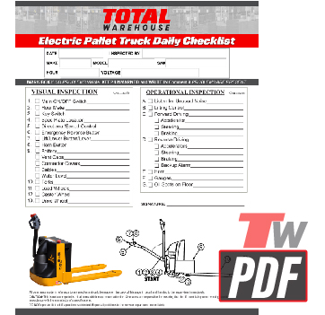 Big Joe WPT45 Electric Pallet Jack Daily Checklist