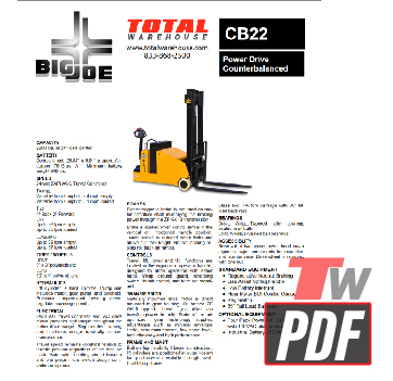 Big Joe CB22 Counterbalance Walkie Stacker Features Brochure