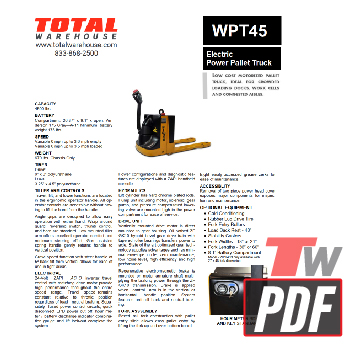 Big Joe WPT45 Electric Pallet Jack SPECs Brochure