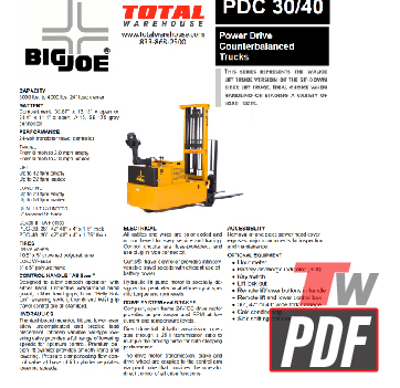 Big Joe PDC30 & PDC40 Power Drive Counterbalance Walkie Stacker Features Brochure