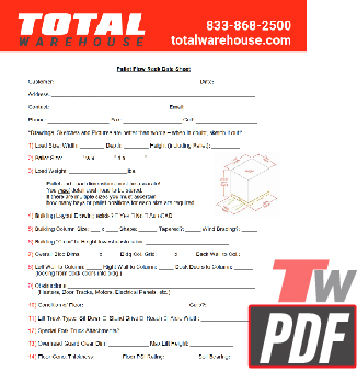 TOTAL WAREHOUSE Pallet Flow Rack Data Sheet