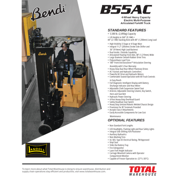 Bendi B55AC VNA Articulating Forklift Specifications