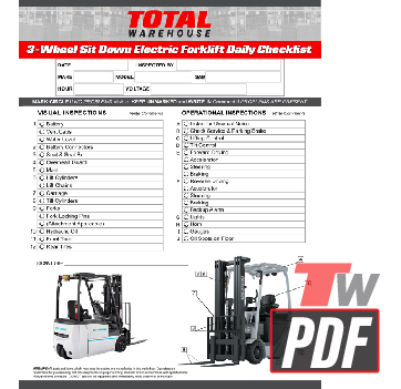 UniCarriers TX 3-Wheel Electric Forklift Daily Checklist