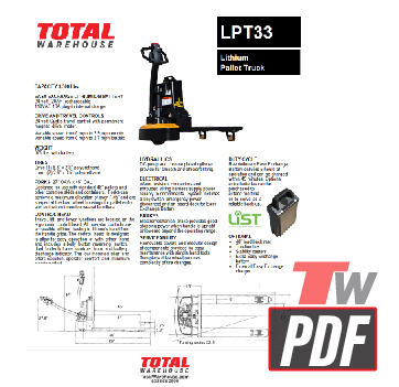 Big Joe LPT-33 Lithium Electric Pallet Jack Specs Brochure