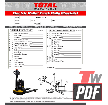 Big Joe LPT-33 Electric Pallet Jack Checklist