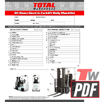 UniCarriers BX 4-Wheel Electric Forklift Daily Checklist