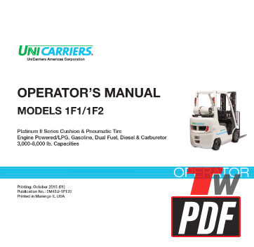 Unicarriers Platinum Cushion Propane Forklift Operator Manual