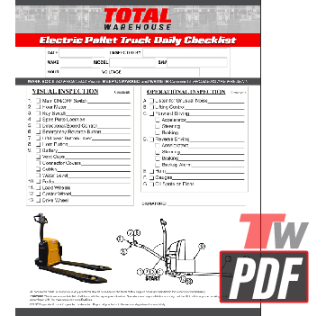 Big Joe LTP-40 Lithium Electric Pallet Jack Checklist