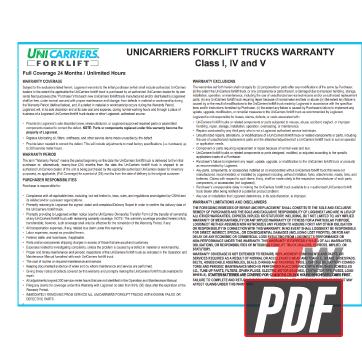 Unicarriers Forklift Warranty