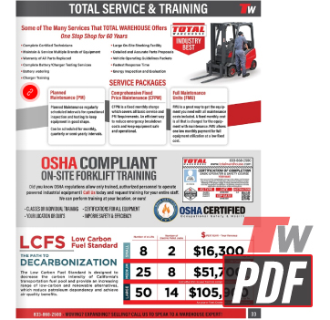 Service & Training Specifications Sheet